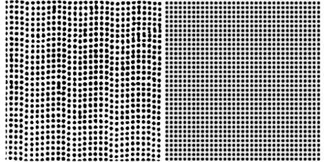 Multi-level screening, uneven (left) and clean (right) grids