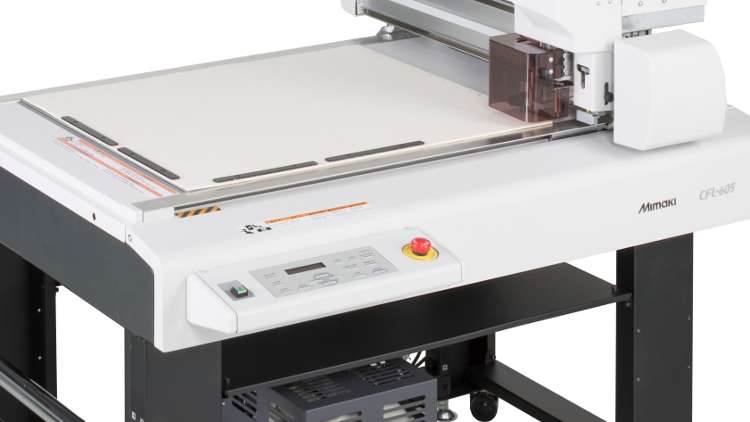 Mimaki CFL-605RT flatbed cutting plotter, which offers both creasing and cutting capabilities.