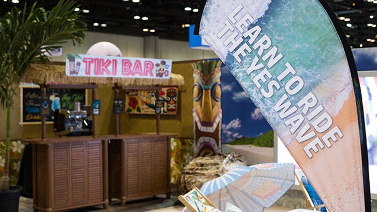 The Surf Shop: Grab a coffee or tea at the Tiki Bar and take in all that’s possible with textiles and HP Latex Technology.