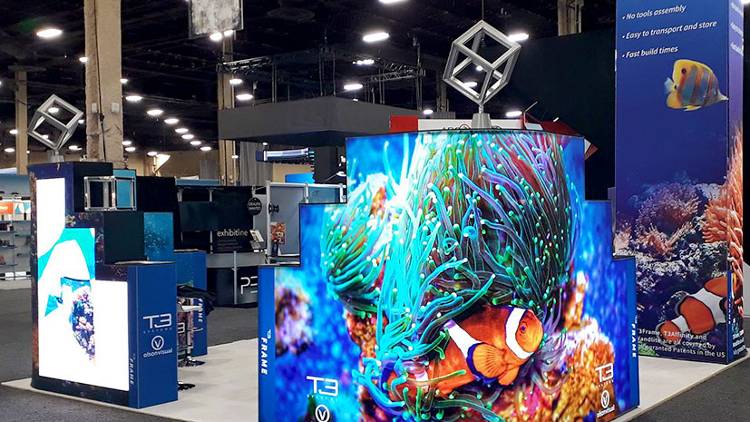 Tecna Display and Olson Visual stand at Exhibitor Live 2018, Las Vegas.