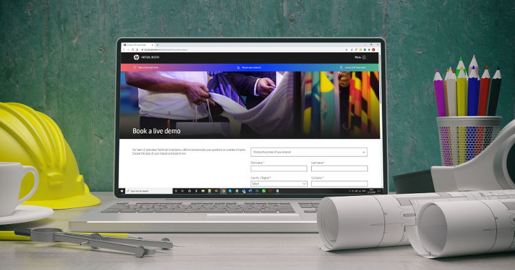 The HP Virtual Booth provides an opportunity to explore large format printing applications remotely, including via remote demonstrations and live webinars.