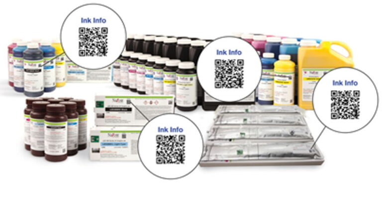 Customers can scan the QR codes with a mobile device to access the technical data sheet for each individual Nazdar ink product.